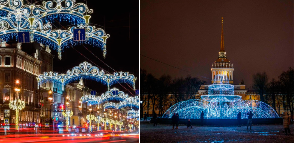 Новогоднее украшение Санкт-Петербурга: фонтан