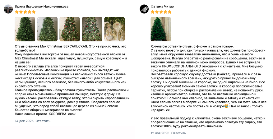 Отзывы покупателей о елках Max Christmas  2
