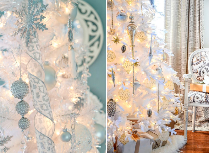 Белая елка с лампочками