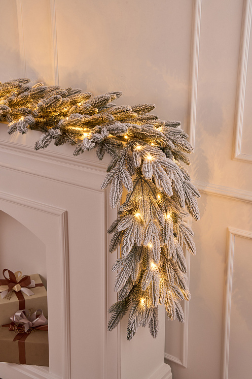 Гирлянда рождественская Романовская заснеженная с лампочками