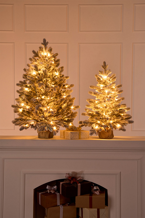 Ель настольная Византийская заснеженная с лампочками