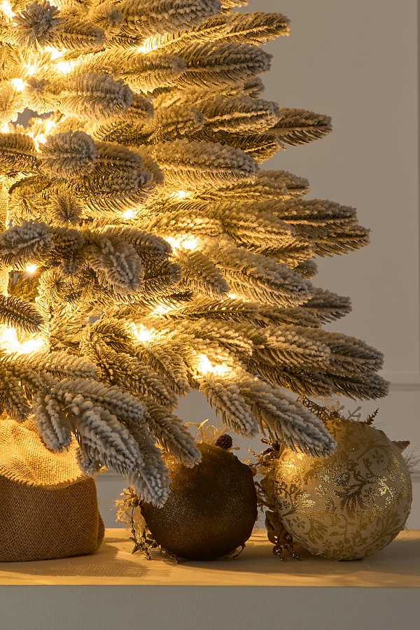 Ель настольная Романовская заснеженная с лампочками