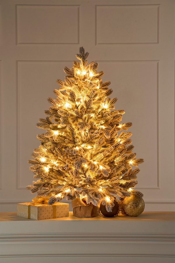 Ель настольная Византийская заснеженная с лампочками