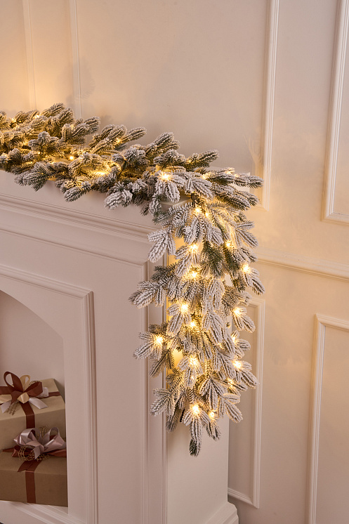 Гирлянда рождественская Византийская заснеженная с лампочками