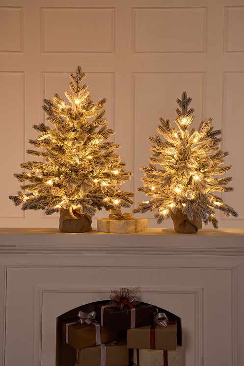 Ель настольная Версальская заснеженная с лампочками