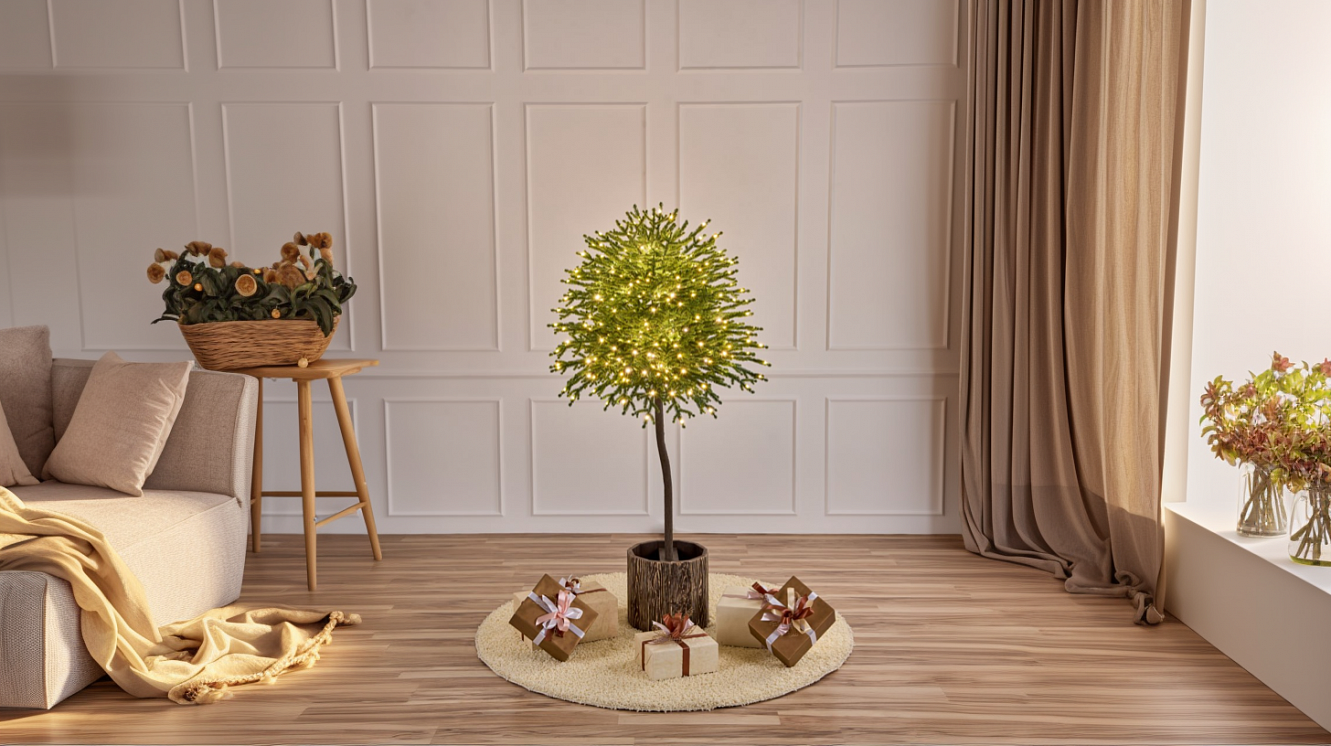 Ель искусственная Эми с лампочками на штамбе