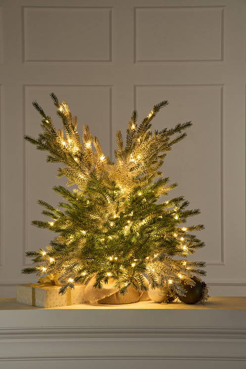 Ель Шуша настольная иней с лампочками