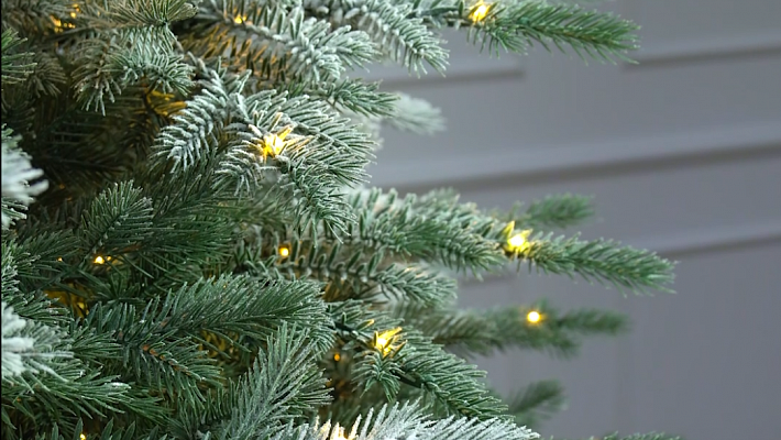 Ель Аркадия иней с лампочками