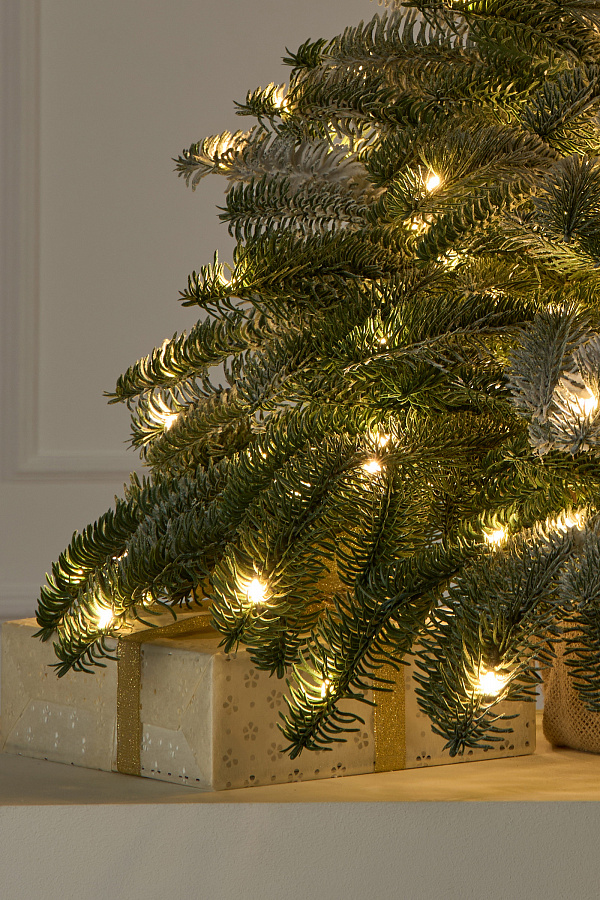 Ель Датская настольная заснеженная с лампочками