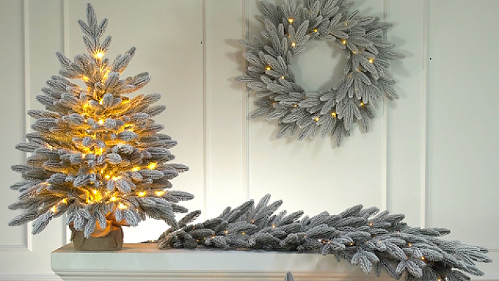 Гирлянда рождественская Романовская заснеженная с лампочками