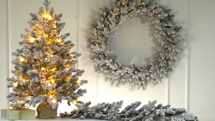 Гирлянда рождественская Византийская заснеженная с лампочками